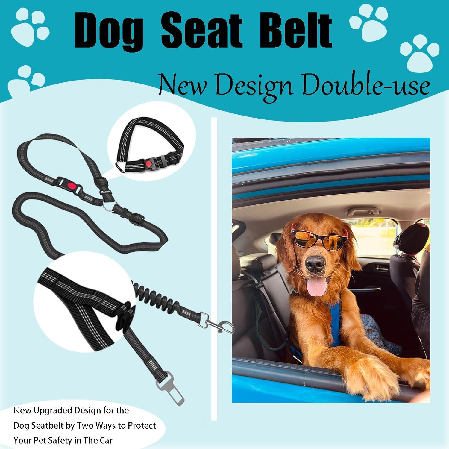 Retractable Dog Leash With Anti-pull Car Seatbelt
