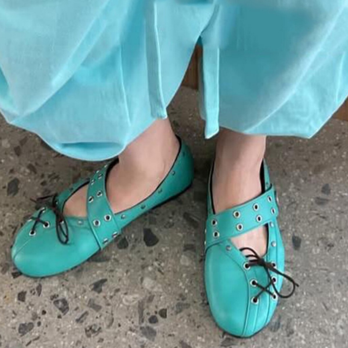 Rivet-strap Ballet Flats For Women Flat-soled Round-toe Mary Jane Leather Shoes 8