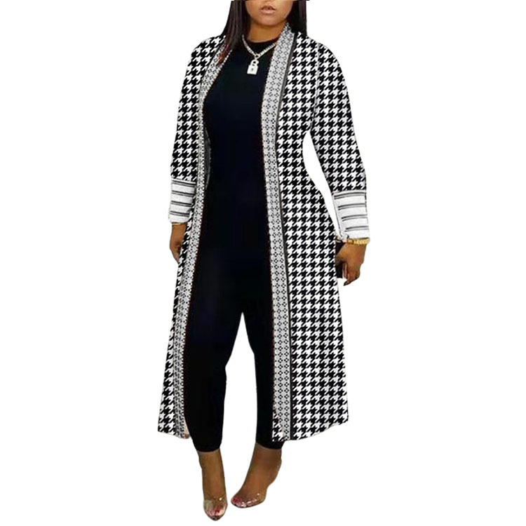Coat Long Sleeve Stitching Loose Commuter Trench Coat Houndstooth - Shop at LoveMi