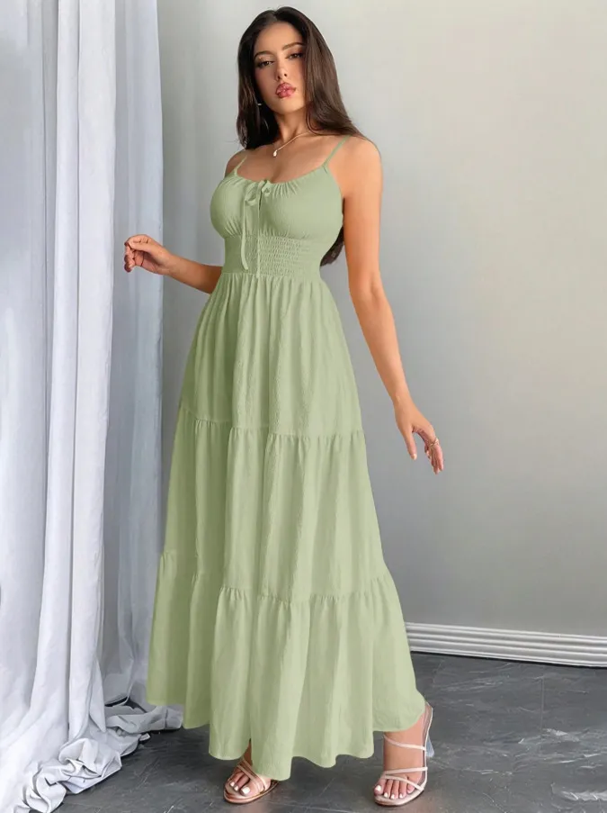 Sexy Backless Swing Long Slip Dress - Light Green