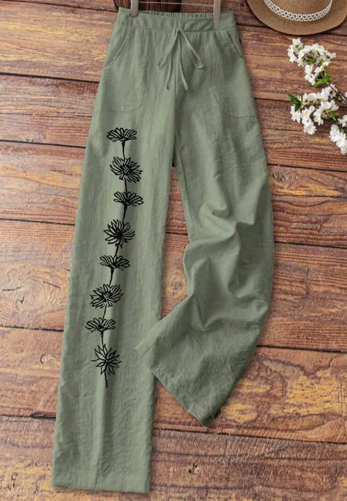 Fashion Casual Printing Loose Trousers For Women Army Green - Shop at LoveMi
