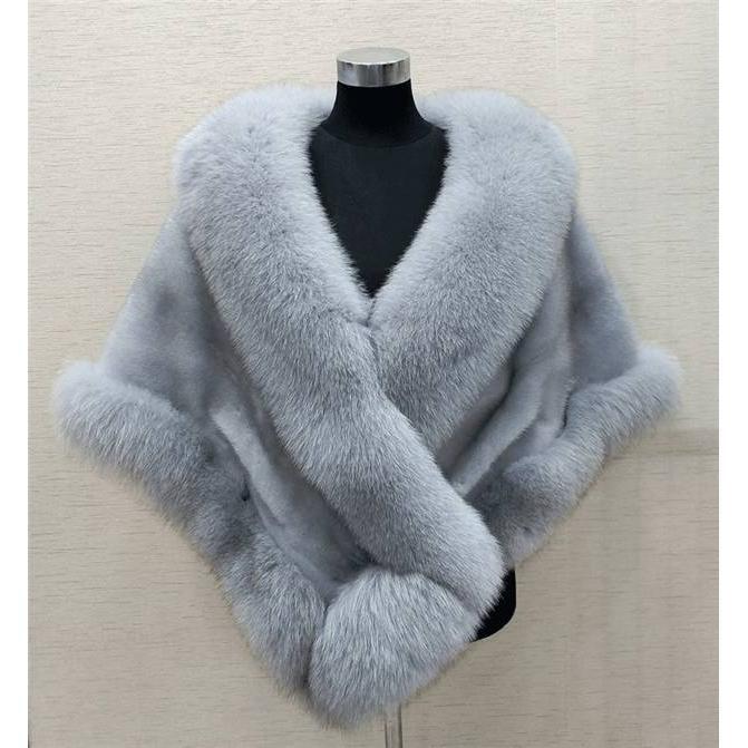 Imitated Mink Fox Fur Cape Coat - Wine Red