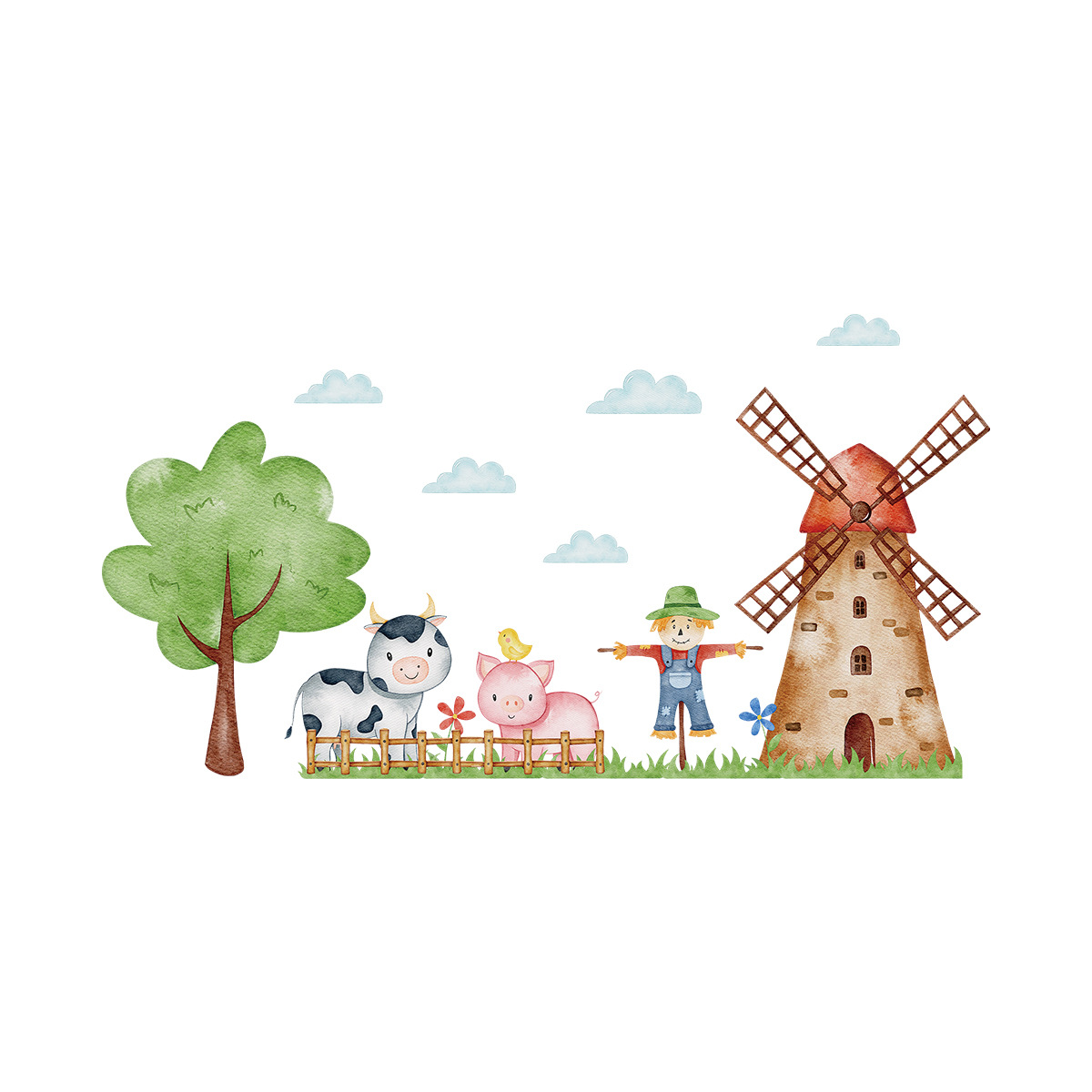 Title 8, Cartoon Farm Windmill Scarecrow Wall Stickers