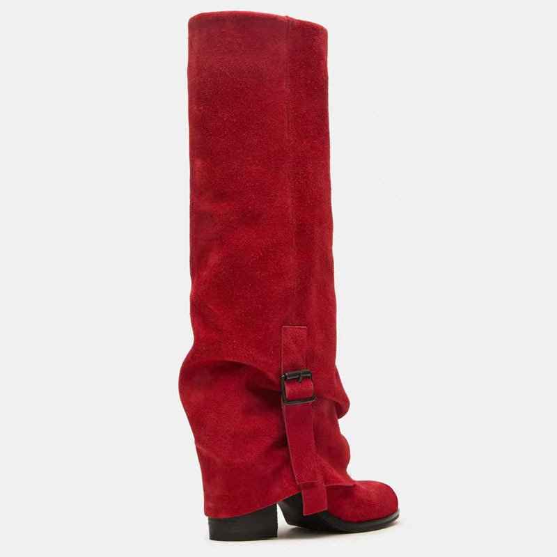 Womens Slip On Over The Knee Round Toe Boots