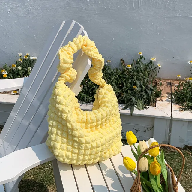 Casual Versatile Large Capacity New Pleated Cloud Bag Yellow - Shop at LoveMi