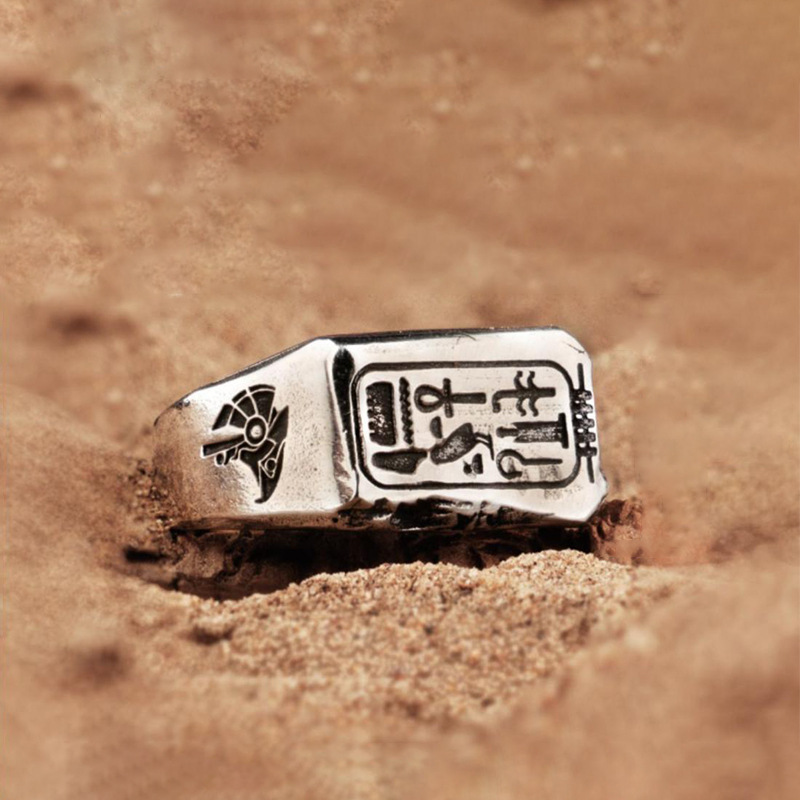 Embossed Lettering Eternal Totem Resurrection Cross Ring Men's Retro Retro Style Personality