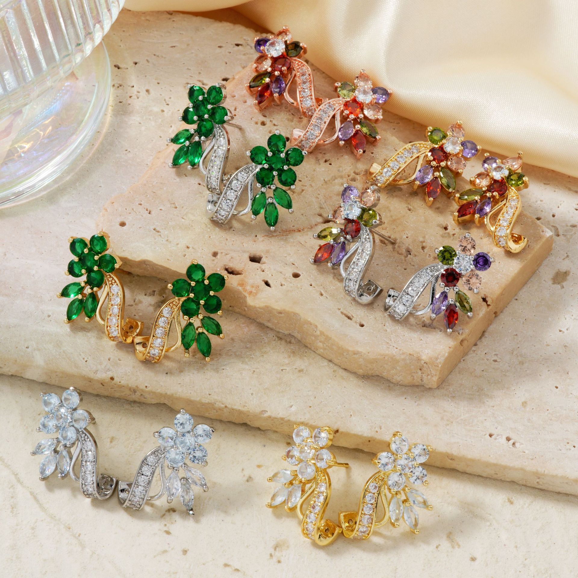 Women's Colorful Zircon Crystal Stud Earrings