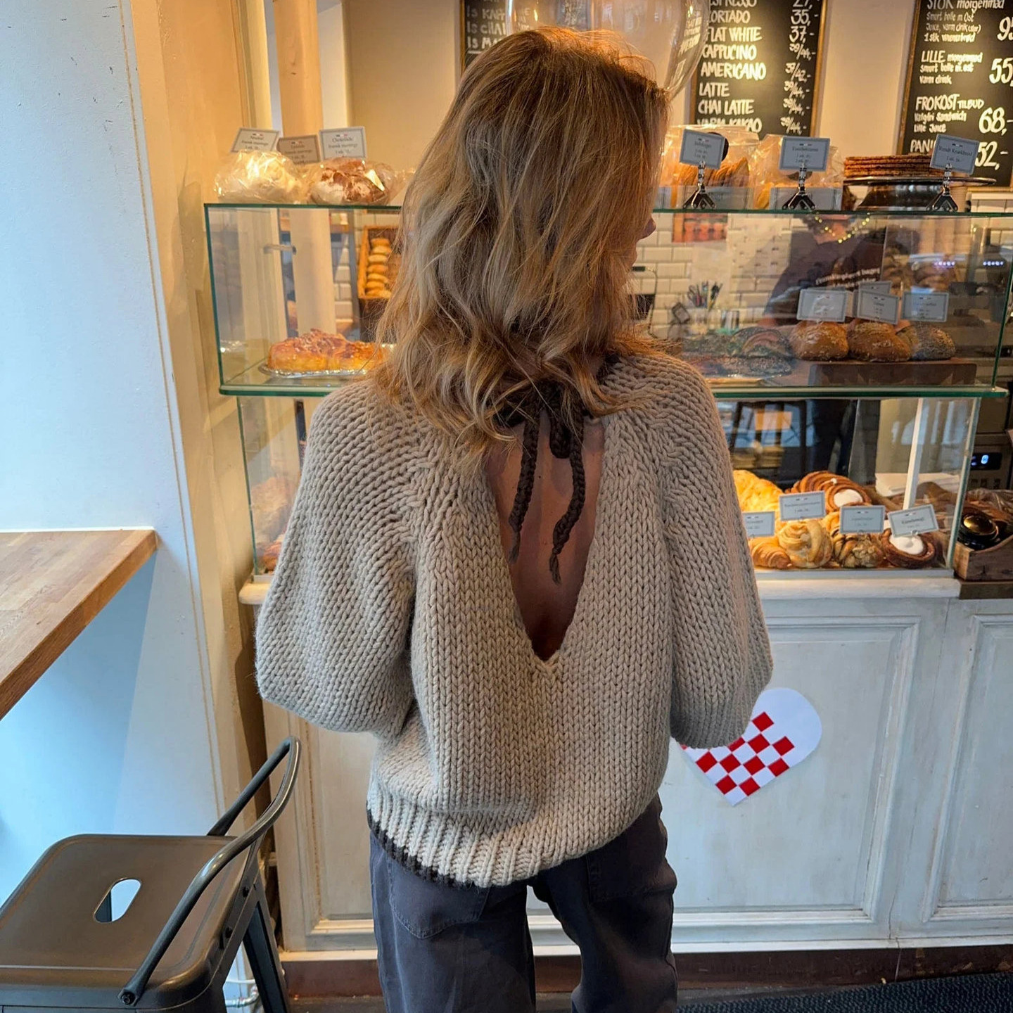 Women's Loose Round Neck Backless Lace-up Knitted Sweater