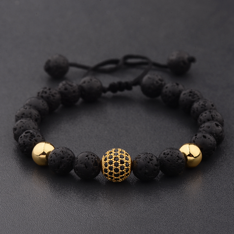 Title 1, CZ Zircon Pave Lava Weaving Bracelet Men Beads