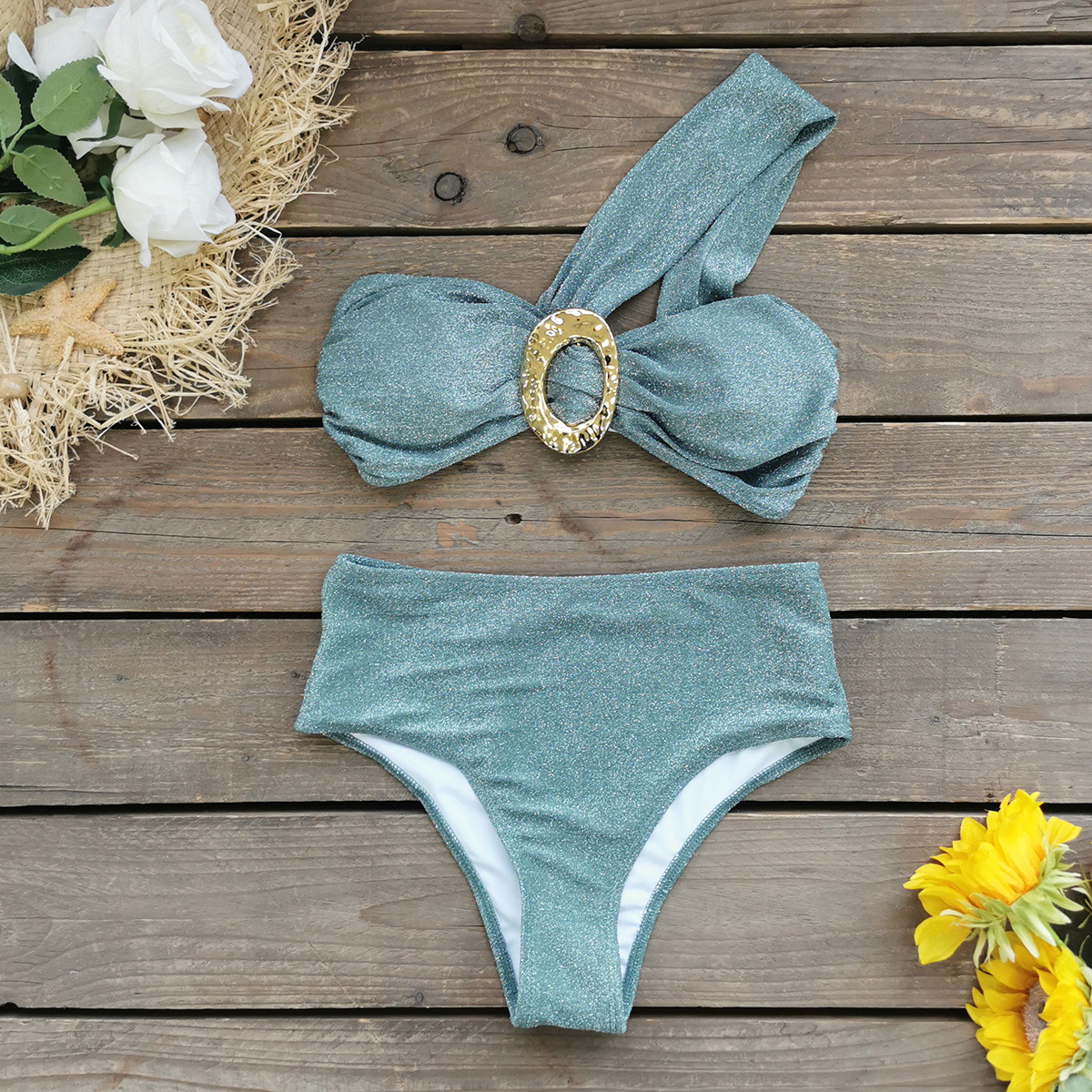 Women's One-shoulder Tube Top High Waist Split Swimsuit