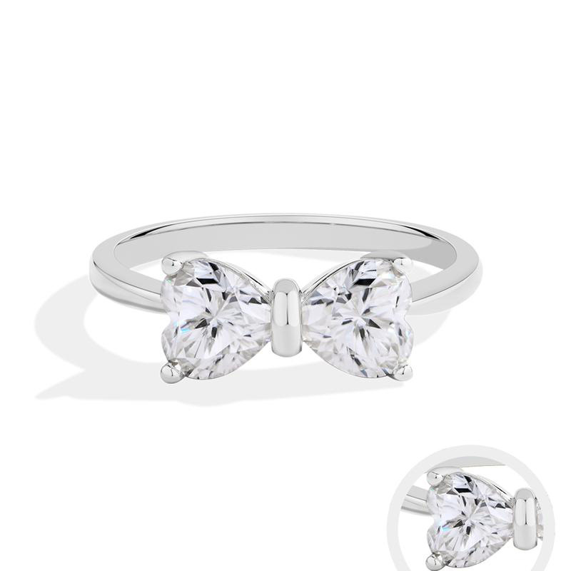 Heart-shaped Bow Ring With Copper-gold Plating And High-quality Zircon