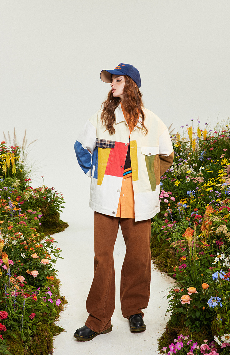 American Style Loose New Patchwork Contrast Color Coat