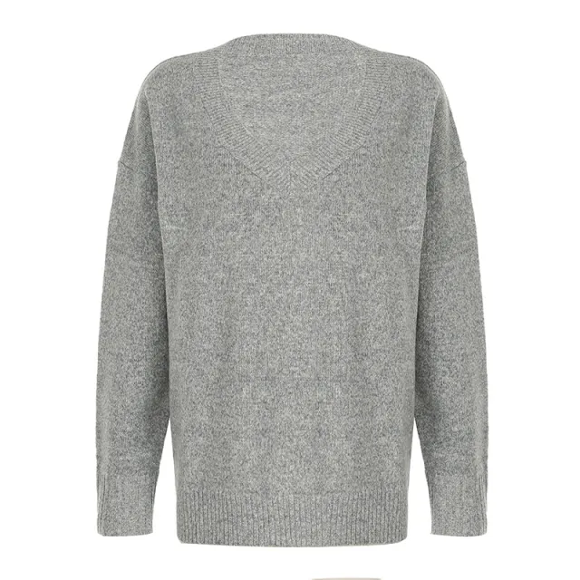 American style Lazy Casual Solid Color Sweater Gray - Shop at LoveMi