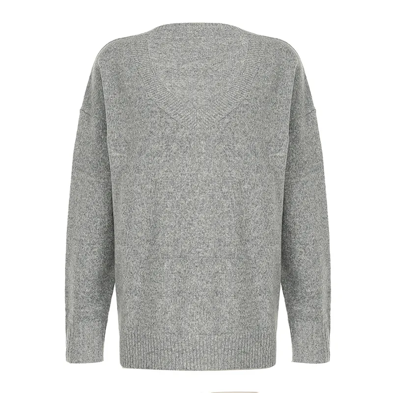 American-style Lazy Casual Solid Color Sweater - Gray