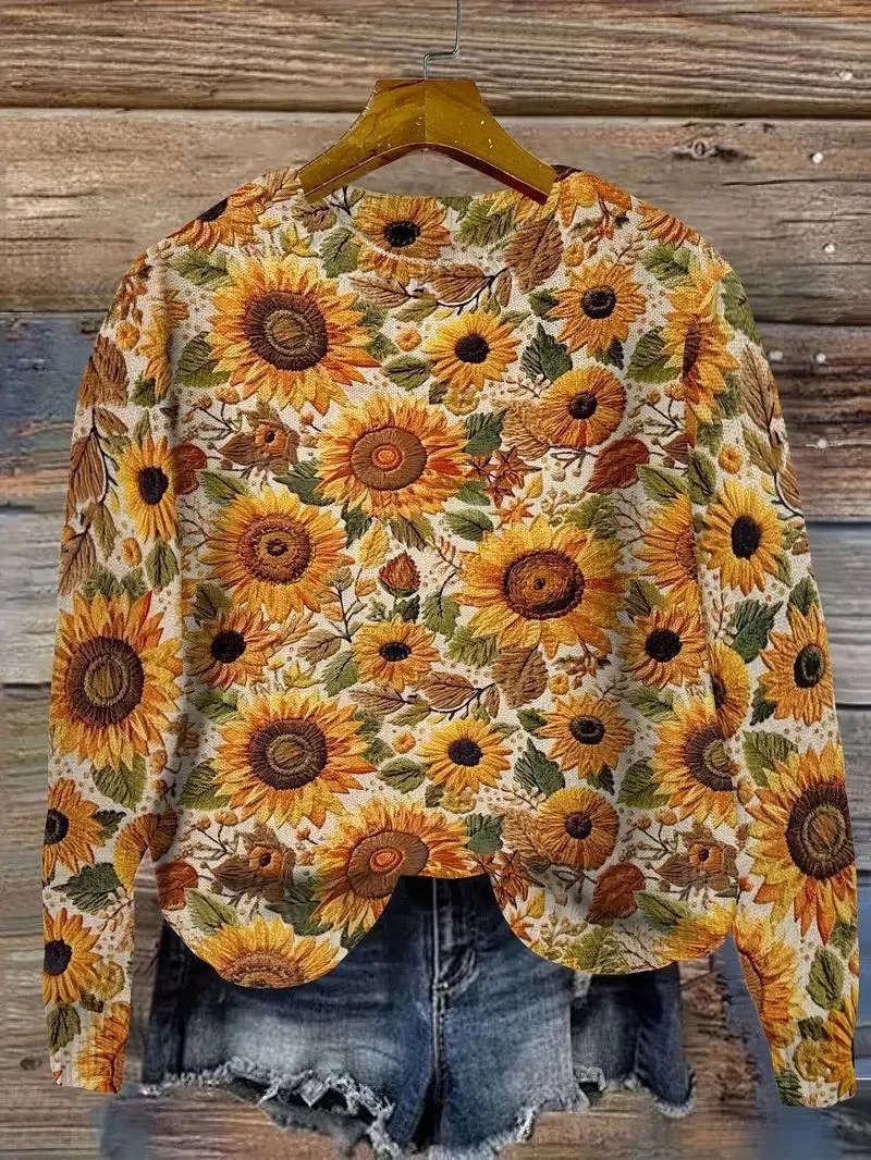 Women's Wear Flock HD 3D Printed Plant Long Sleeve Sweater - Tghxz4