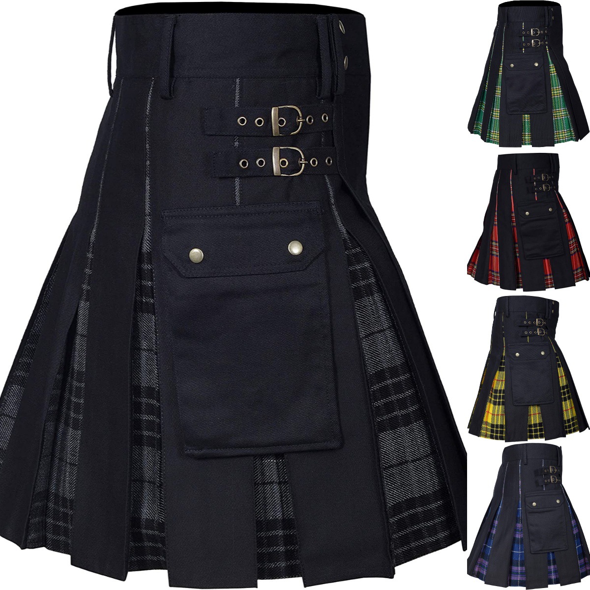 Title 2, Mens Scottish Plaid Contrast Pleated Skirt – S...