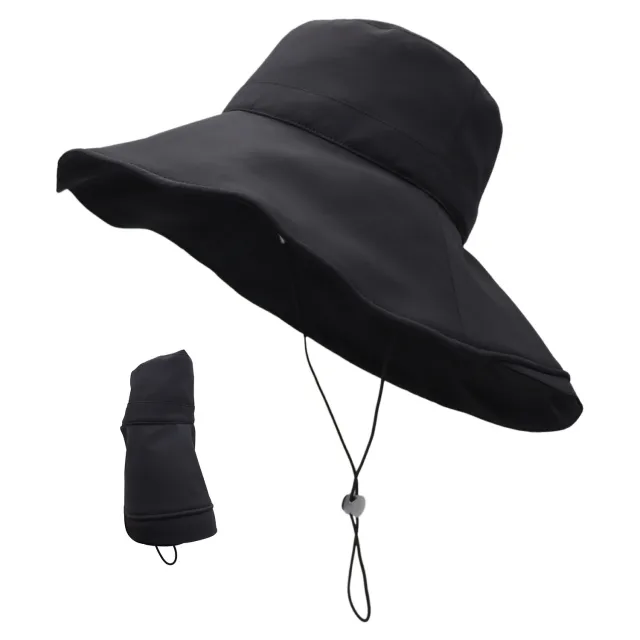 Spring And Summer New Cool UV Bucket Hat Women's Big Brim UV proof Outdoor Sunshade Folding Black - Shop at LoveMi