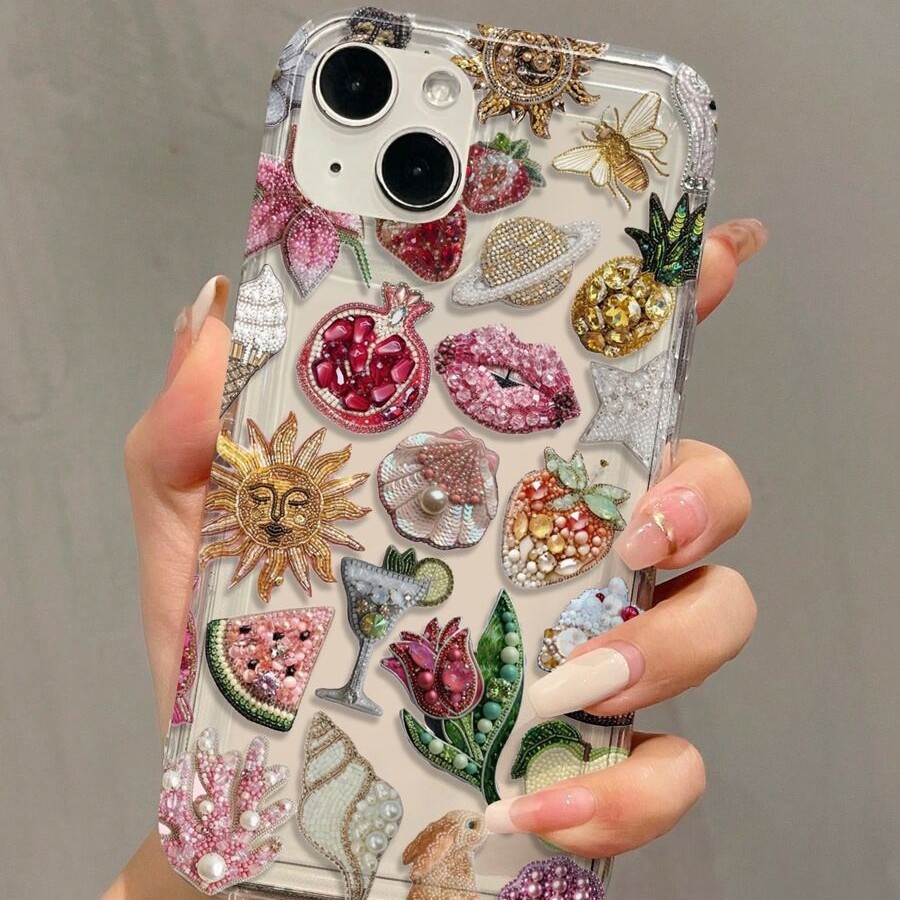Cute Transparent Airbag Phone Case With Rose Pomegranate And Shell Designs