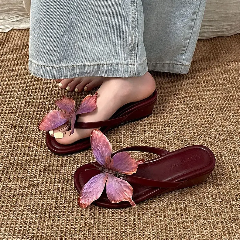 Butterfly-style Wedge Flip Flops