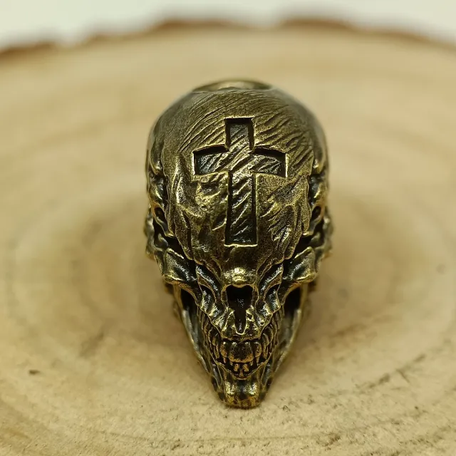 Cross Skull Hand Strap EDC Parachute Cord Pendant Push Card Slingshot Brass - Shop at LoveMi