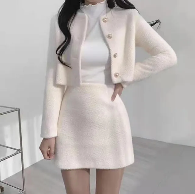 Gentle Classic Style Fur Super Short Temperament Twinset White - Shop at LoveMi