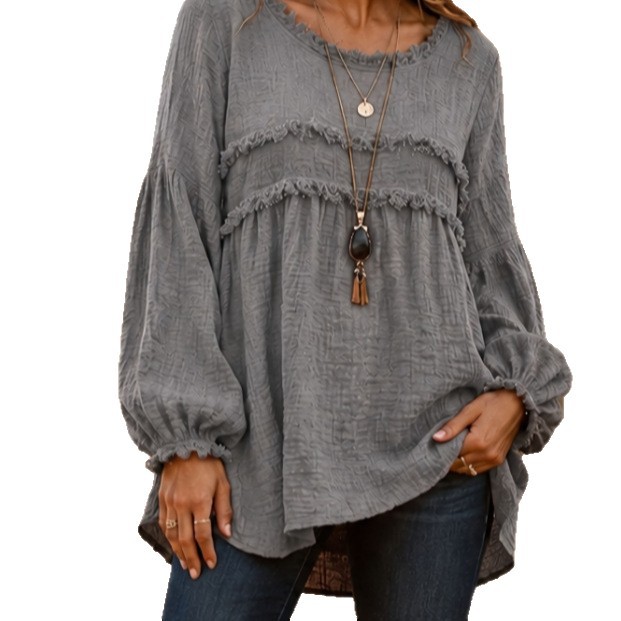 Casual Patchwork Tassel Fringe Crew-Neck T-Shirt Top — foto 6