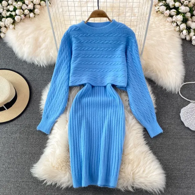 Women's Loose Two piece Sweater Knitted Dress Sky Blue - Shop at LoveMi