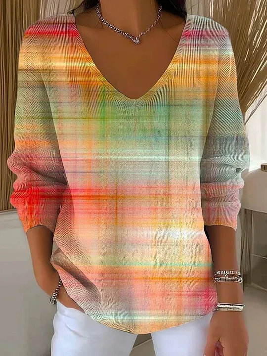 V neck Long sleeved Sweater Autumn And Winter 3D Printing Fashion Women's Wear 5Style - Shop at LoveMi