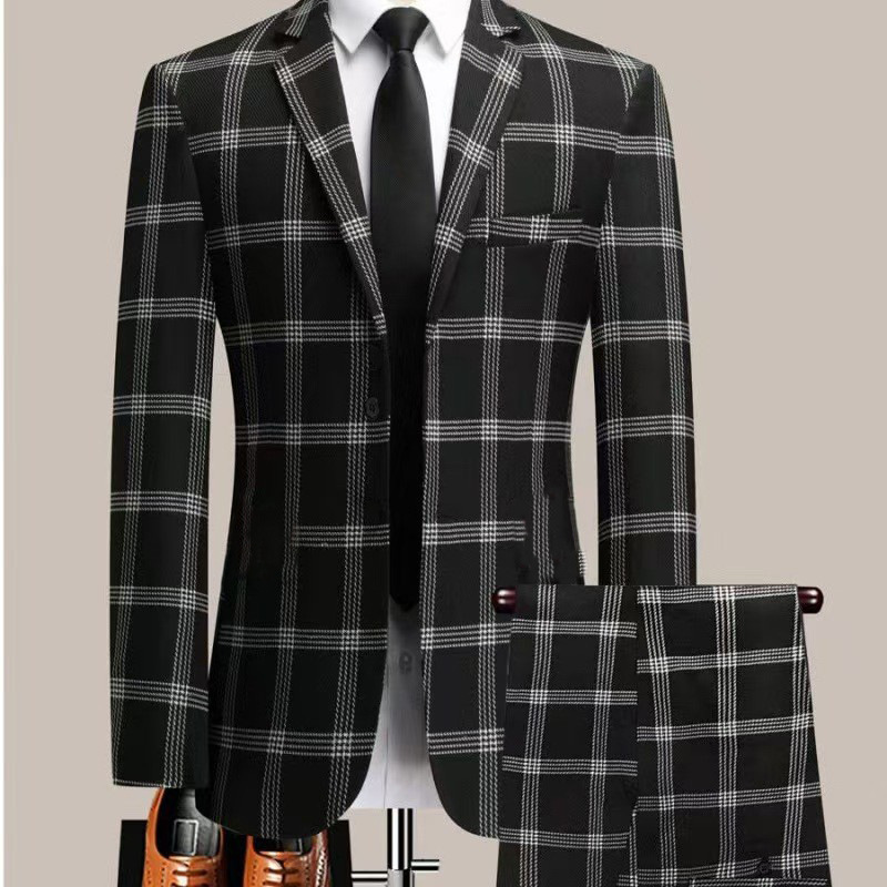 Mens Casual Suit Set with Slim Fit, Nylon Blend - Black/Gray/Brown