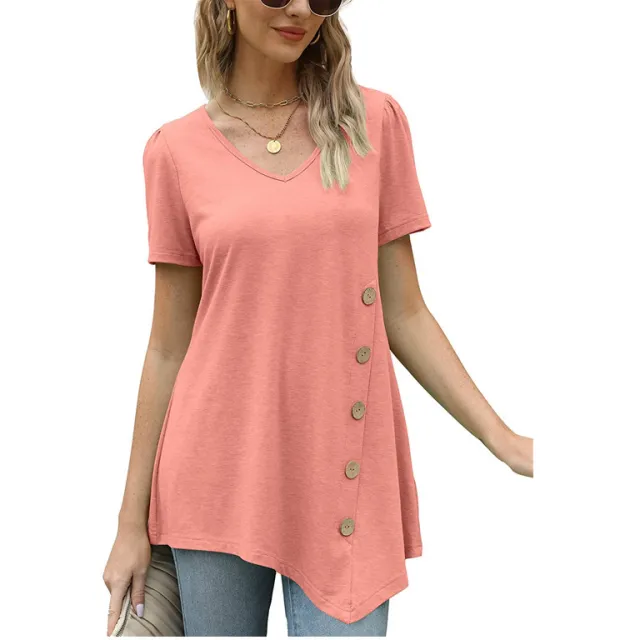 Women's Summer Top Casual Short Sleeve V neck Loose Casual T shirt Orange - Shop at LoveMi