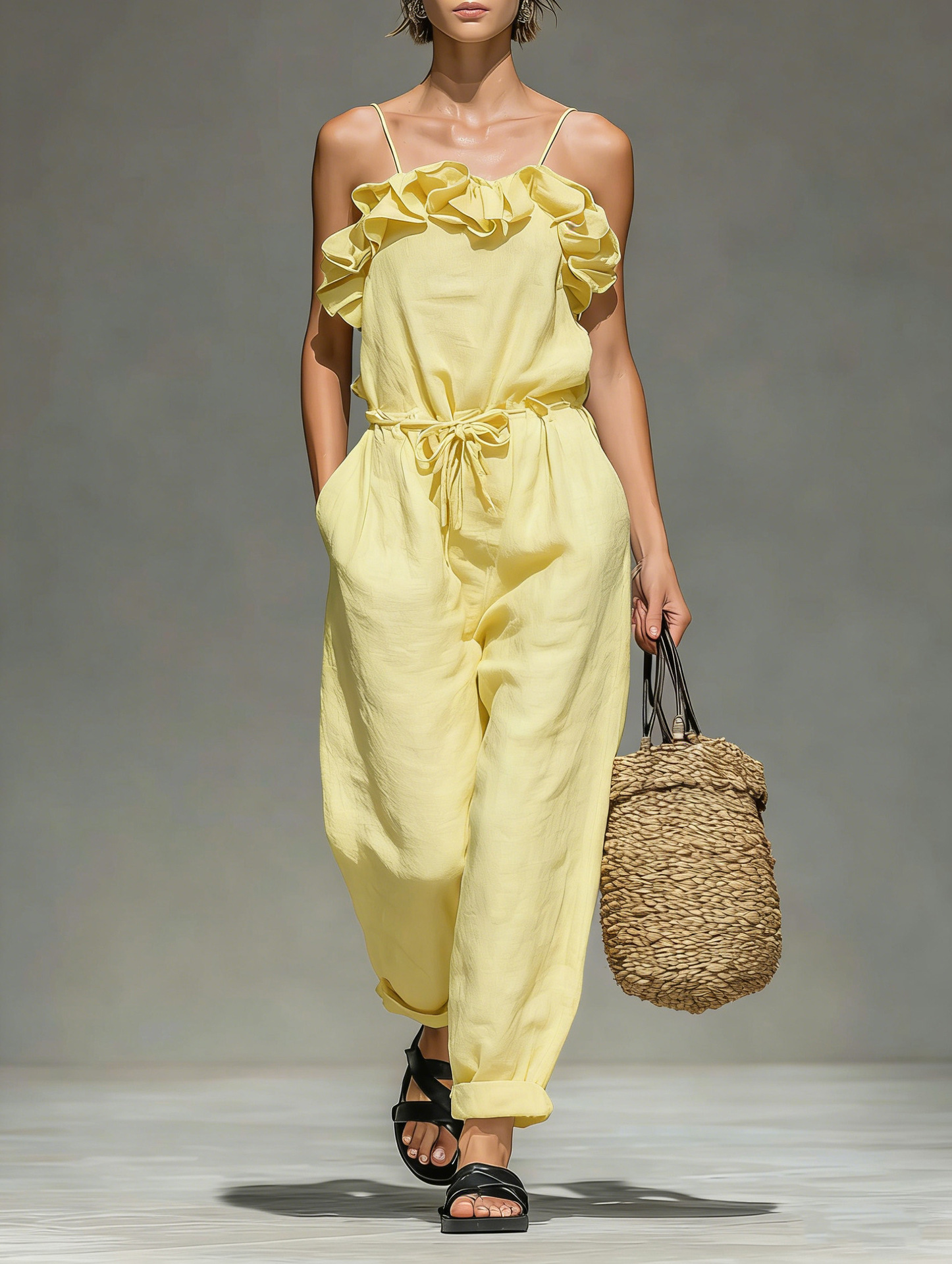 Women's Off-Shoulder Jumpsuit in Black – Close-Up Detail Shot