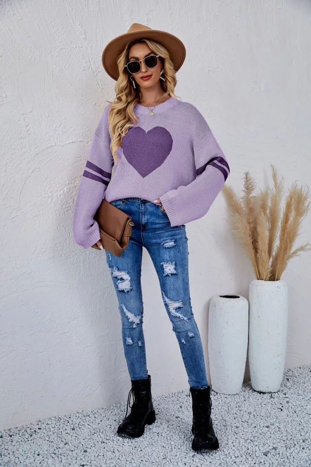 Women's Pullover Long Sleeve Love Sweater Purple - Shop at LoveMi