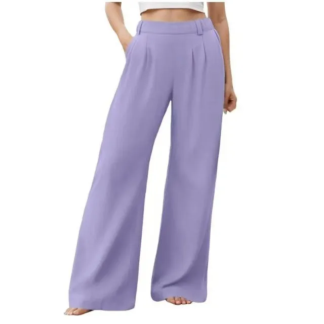 New Loose fitting Women's Wide Leg Casual Trousers Purple - Shop at LoveMi