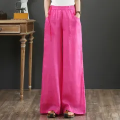Artistic Linen Wide-leg Pants Casual Cotton And Linen Mop Trousers - Red - View 1