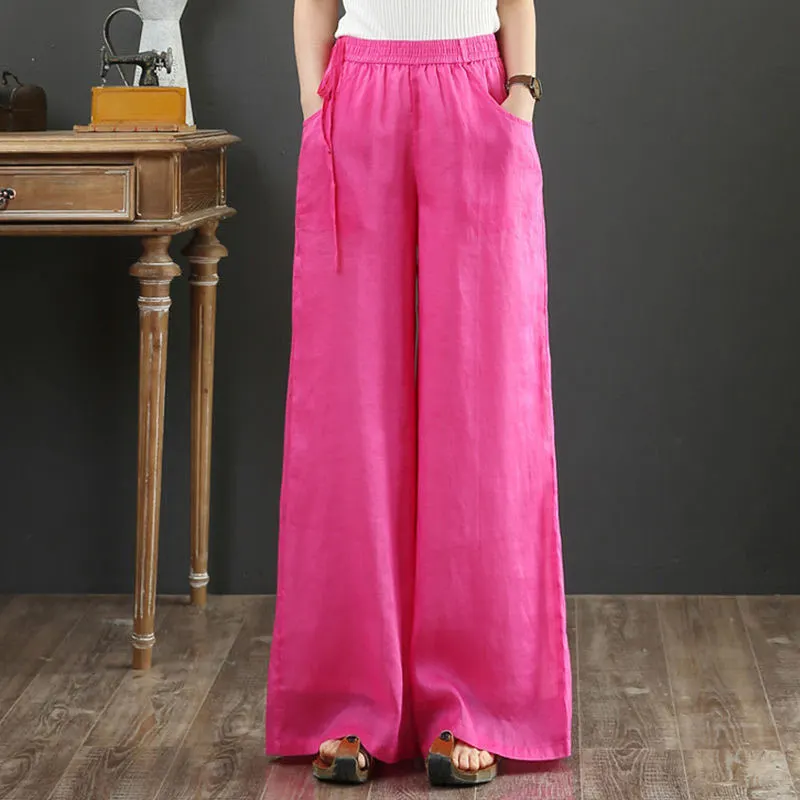 Artistic Linen Wide-leg Pants Casual Cotton And Linen Mop Trousers - Red