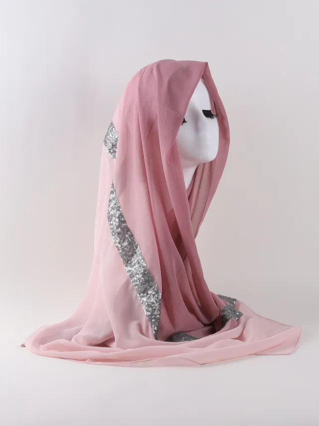 Women's Two tone Gradient Pearl Chiffon Lace Sequined Scarf Style1 - Shop at LoveMi