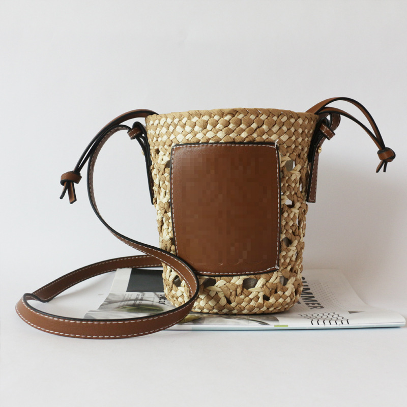 Title 7, New French Womens Rhombus Bucket Straw Woven S...