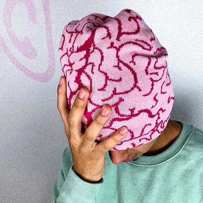 Winter Thermal Knitting Brain Printed Hat