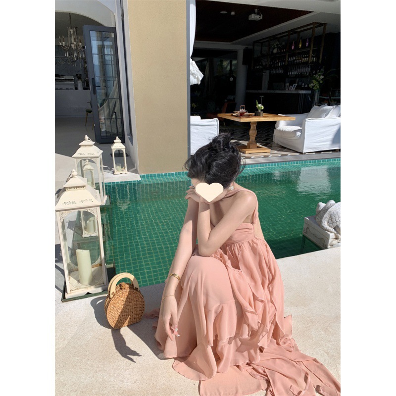 Women's High-grade New Halter Tube Top Backless Irregular Chiffon Dress
