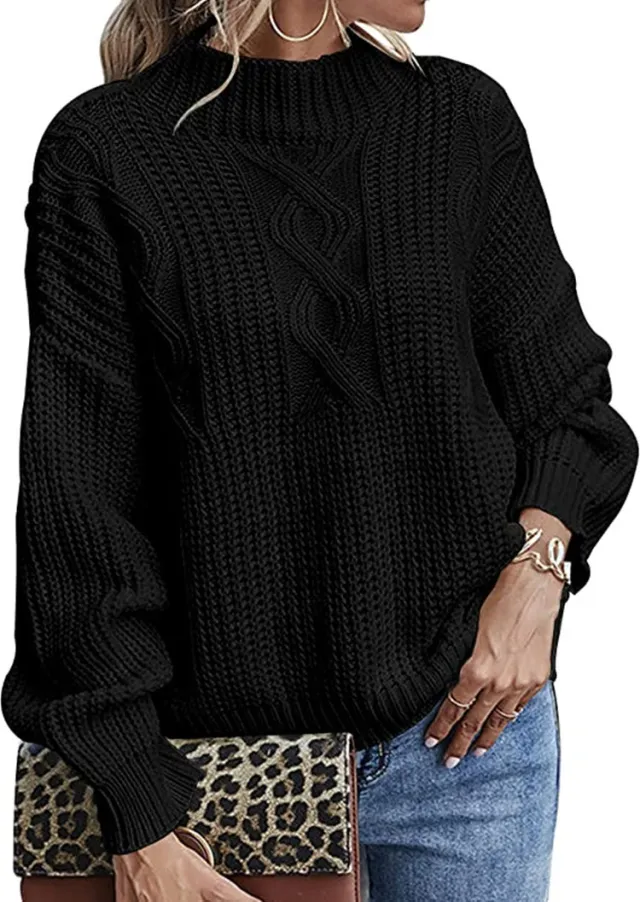 Long Sleeve Mid Collar Slim Bottoming Shirt Round Neck Pullover Sweater Black - Shop at LoveMi