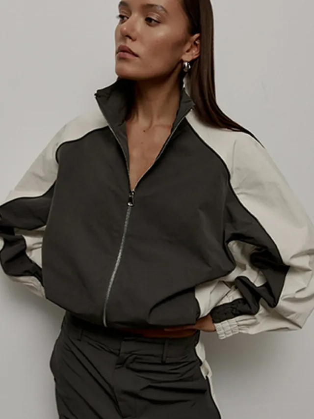 Drawstring Sports Jacket Trousers Suit Women Gray - Shop at LoveMi