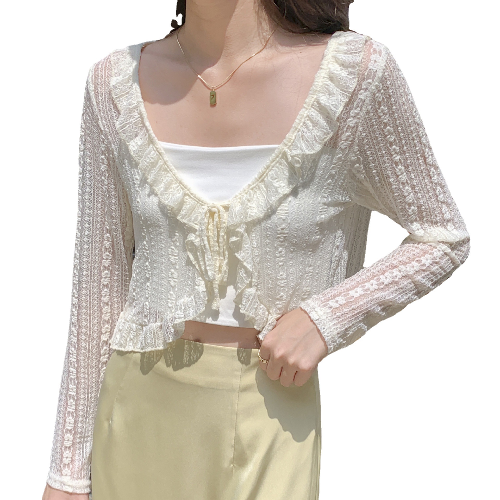 Summer Outer Match Short Lace Cardigan Coat Western Style