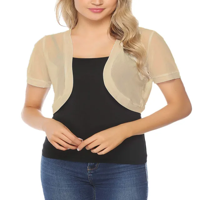 Solid Color Fashion Shorts Tulle Women's Shawl Top Apricot - Shop at LoveMi