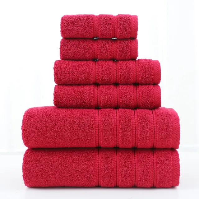 Cotton Towel Plus sized Combed Cotton Six piece Set Twill Wine Red - Shop at LoveMi