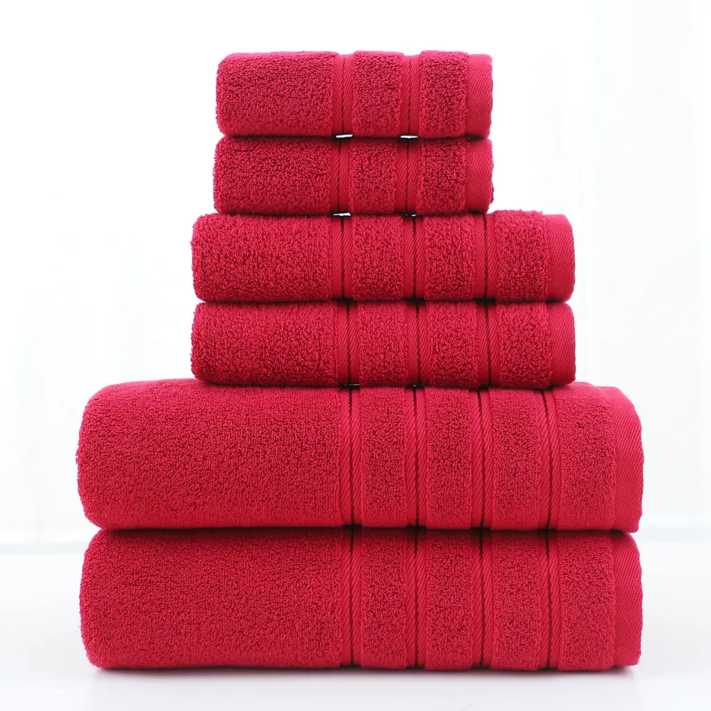 Cotton Towel Plus-sized Combed Cotton Six-piece Set - Twill Wine Red