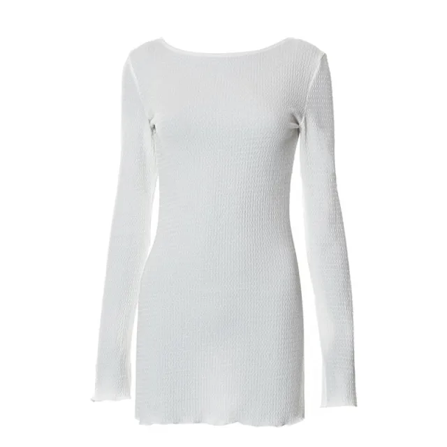 Women's Autumn Bubble Thread Pure Color Halter Lace up Backless Dress White - Shop at LoveMi