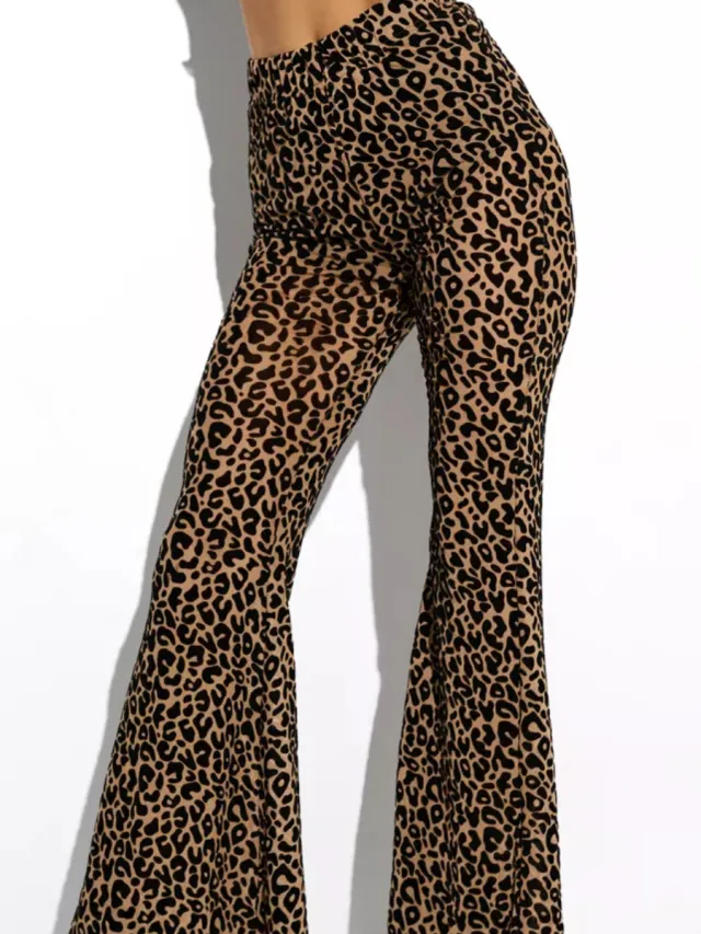 Women's Flocked Mesh High Waisted Casual Pants Leopard Print - Shop at LoveMi
