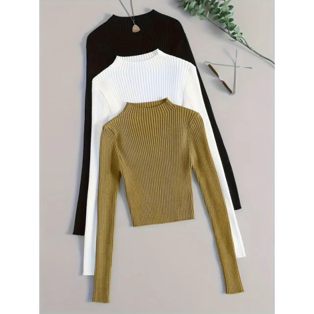Layer Set Stand Collar Ribbed Base Layer 2 Mixed Color - Shop at LoveMi