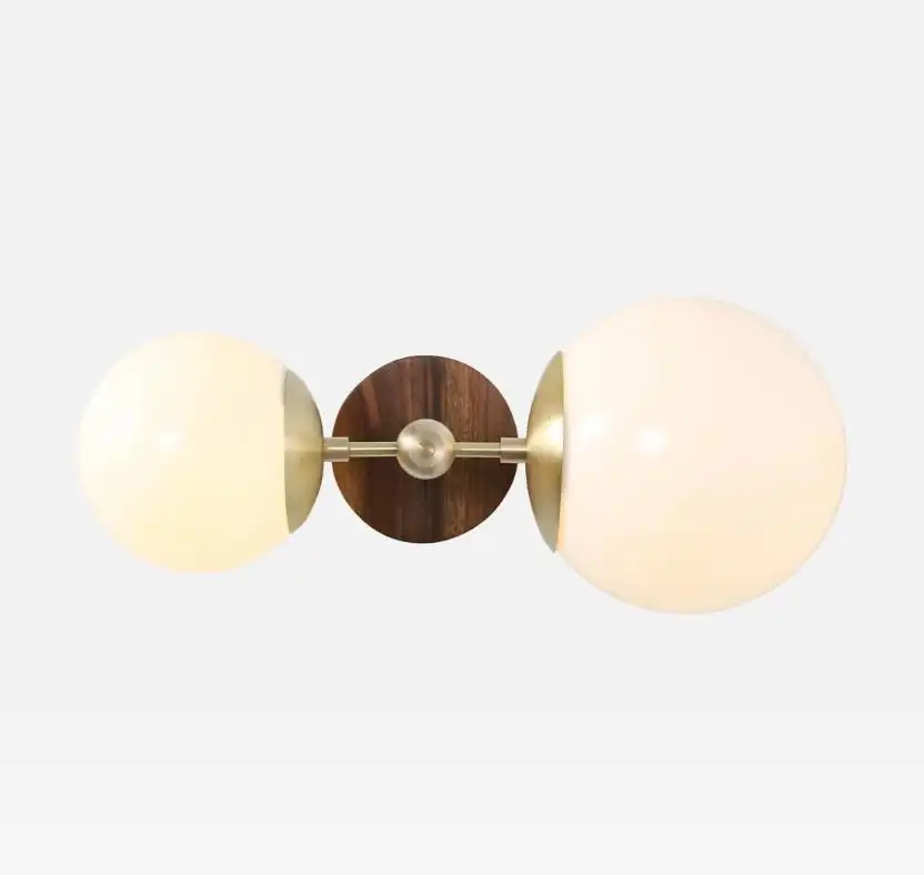 Walnut Brass Bedroom Bedside Glass Lamp