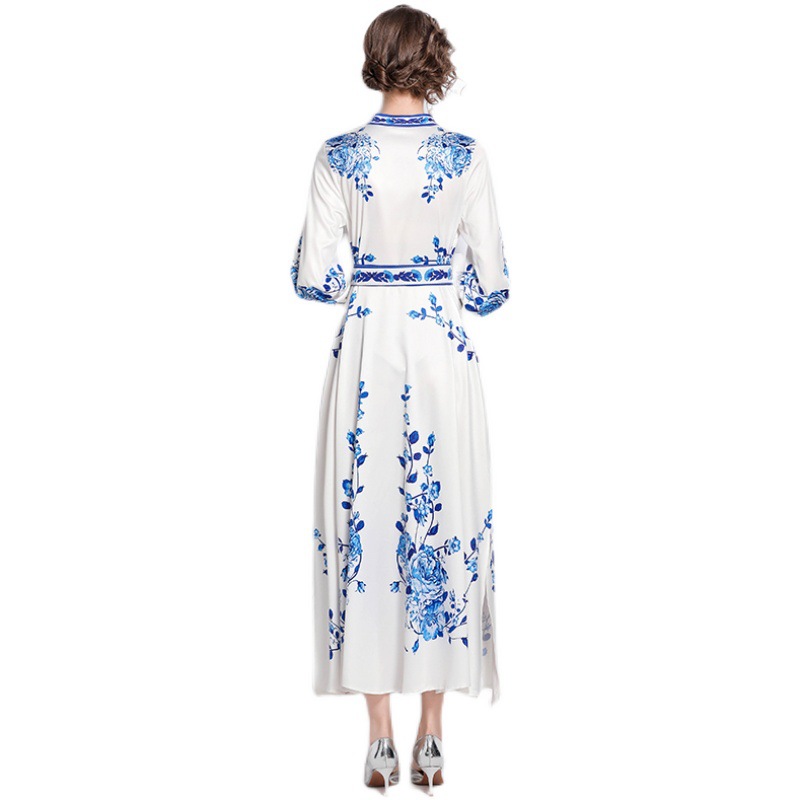 Stand Collar Dress Breasted Design Slit